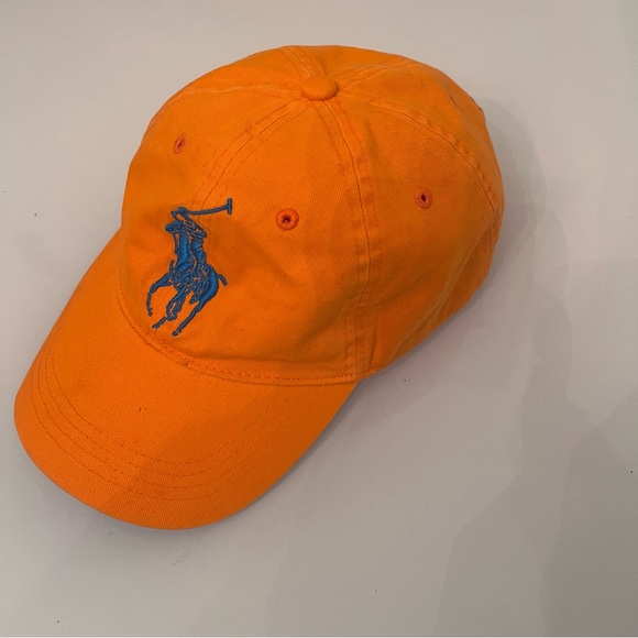 POLO RALPH LAUREN Orange Cotton Baseball Cap Blue Pony Logo - Picture 4 of 9